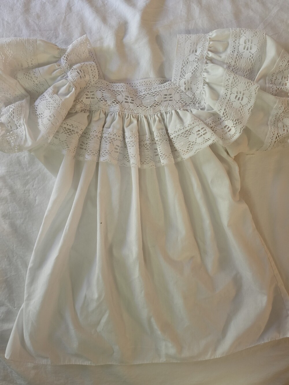VTG Square Up Fashions Peasant S/M White Lace Ruffle Square Dance Cottagecore